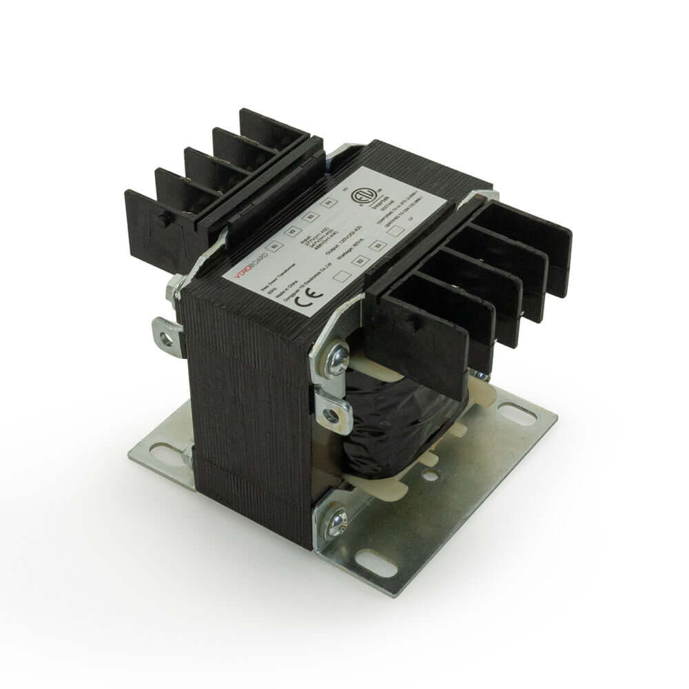 Step-Down Transformer 277V, 347V, 488V to 120V, 100W, compact design for reliable voltage conversion.