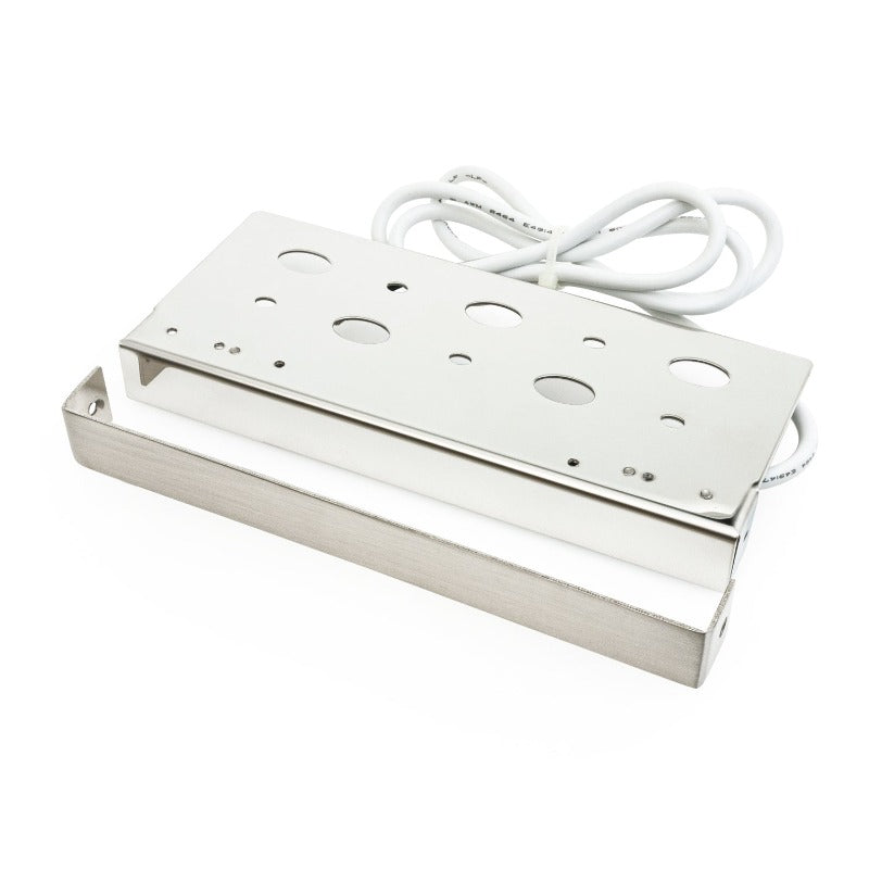 Stainless steel outdoor landscape retaining wall light base with wiring, designed for 12V illumination.