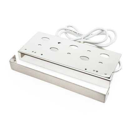 Stainless steel outdoor landscape retaining wall light base with wiring, designed for 12V illumination.