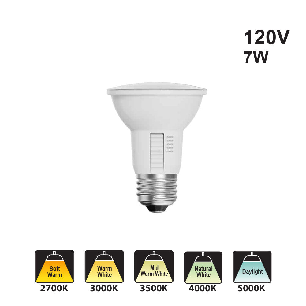 Votatec PAR20 LED – 5Way CCT Adjustable VO-PAR20W7-120-5Way-S-D 120V 7W CCT(2.7K, 3K, 3.5K, 4K, 5K)