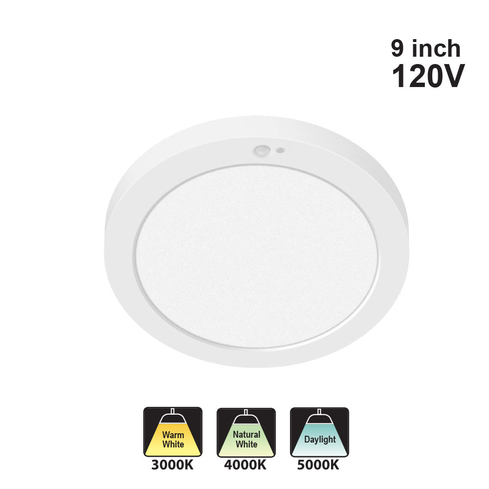 Votatec 9″ PIR Sensor Slim Flush Mount LED- 3Way CCT HM07-PR9-18W120-3CCT-MS-SA 120V 18W CCT(3K, 4K, 5K)