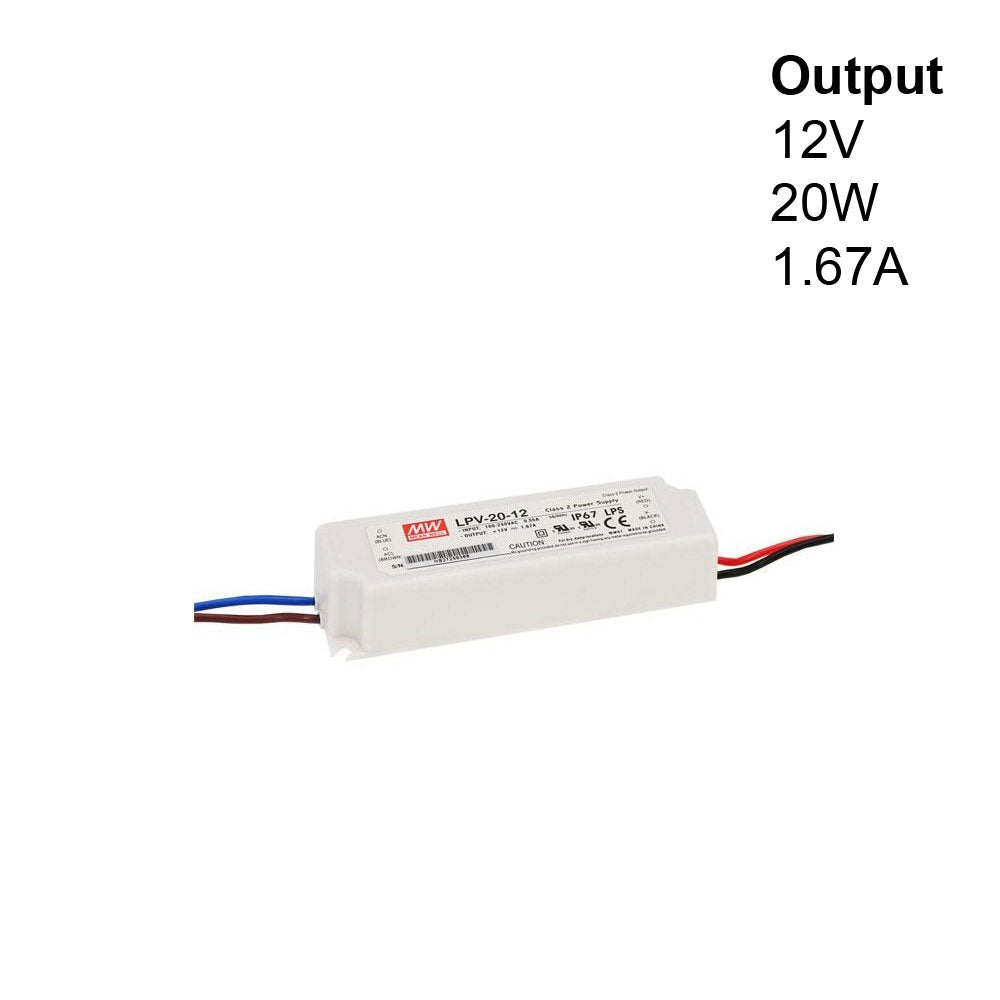 Mean Well LPV-20-12 Non-Dimmable LED Driver, 12V 1.67A 20W - GekPower