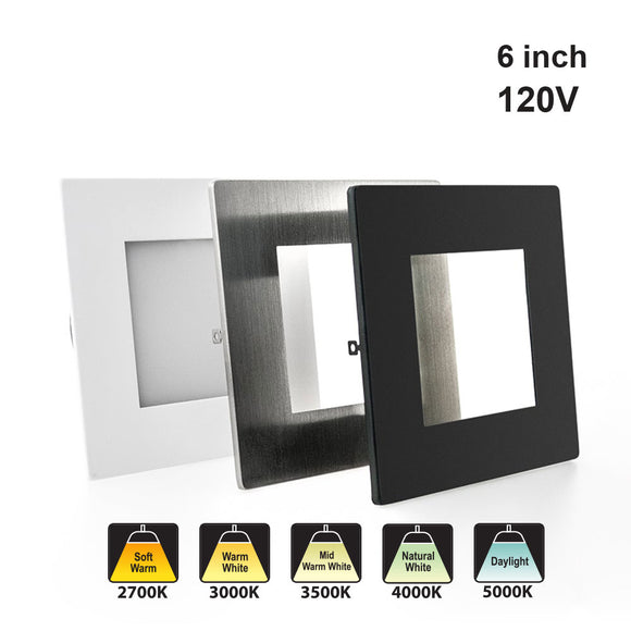 6 inch Square Flat LED Panel light, 12W 5CCT with FT6 rated wire, gekpower
