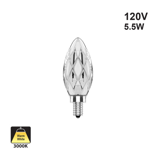 Votatec Cut Glass Candle Filament VO-FCAW5.5-12-30-D-CU 120V 5.5W CCT(3K)