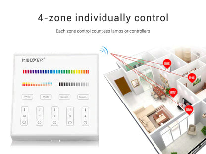 Mi-Light B4 4-Zone RGB+CCT Smart Touch Panel Remote Controller, works with FUT039 - GekPower