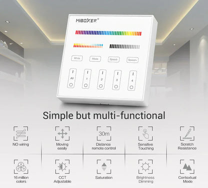 Mi-Light B4 4-Zone RGB+CCT Smart Touch Panel Remote Controller, works with FUT039 - GekPower