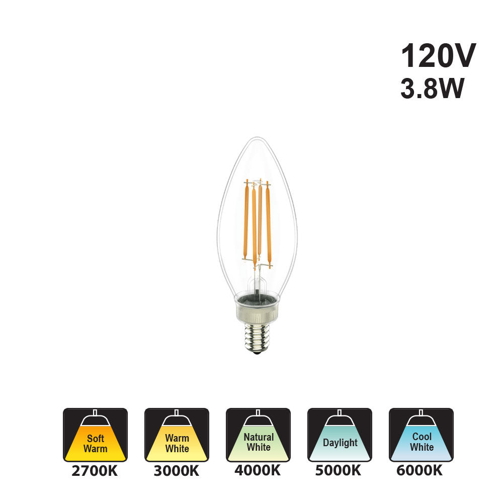 Votatec Candle Filament LED VO-FCAW3.8-120 120V 3.8W CCT(2.7K, 3K, 4K, 5K, 6K)