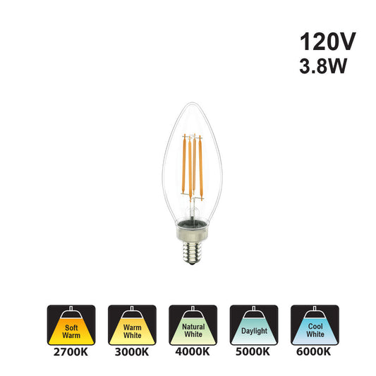 Votatec Candle Filament LED VO-FCAW3.8-120 120V 3.8W CCT(2.7K, 3K, 4K, 5K, 6K)