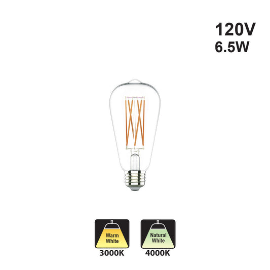 Votatec ST64 Filament LED VO-FST64W6.5-26, 120V 6.5W CCT(3K,4K)