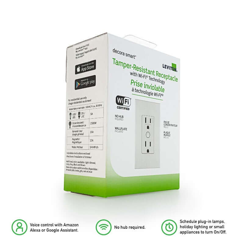 Leviton Decora Smart Wi-Fi Outlet Receptacle 120V DW15R