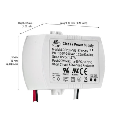 ES Constant Voltage LED Driver 12V 20W 1670mA LD020H-VU16712-15