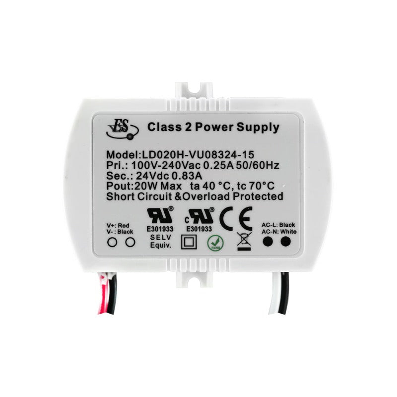 ES Constant Voltage LED Driver 24V 20W 830mA  LD020H-VU08324-15