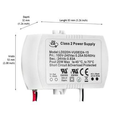 ES Constant Voltage LED Driver 24V 20W 830mA LD020H-VU08324-15