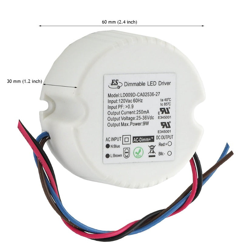 ES LD009D-CA02536-27 Constant Current LED Driver, 250mA 25-36V 9W max, gekpower