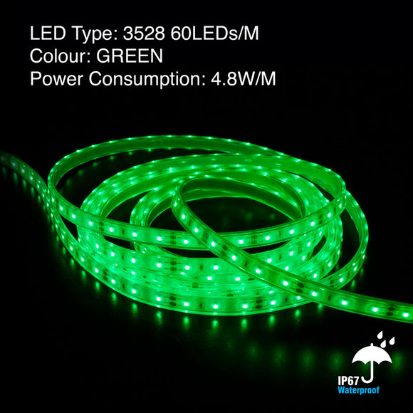 5M(16.4ft) Outdoor LED Strip Light 3528, 12V 1.5(w/ft) Green, gekpower