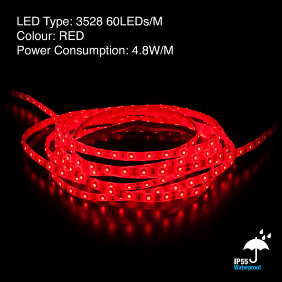 5M(16.4ft) Crystal Outdoor LED Strip Light 3528, 12V 1.5(w/ft) Red
