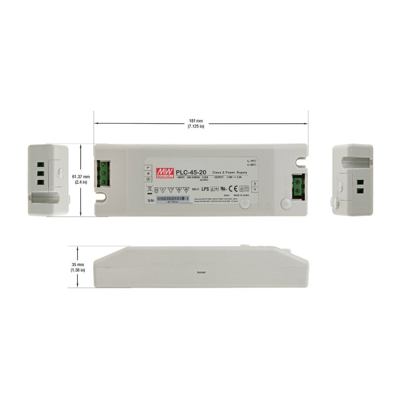 Mean Well PLC-45-20 Non-Dimmable LED Driver, 20V 2.3A 45W - GekPower