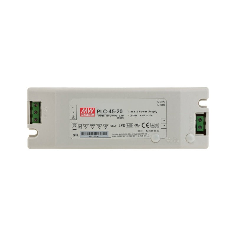 Mean Well PLC-45-20 Non-Dimmable LED Driver, 20V 2.3A 45W - GekPower