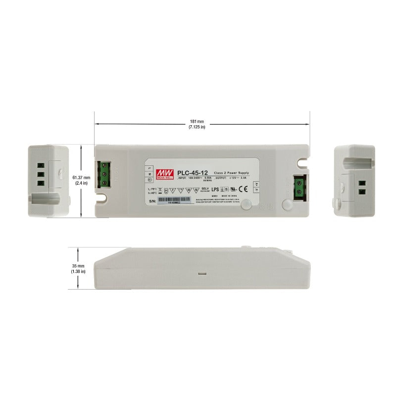 Mean Well PLC-45-12 Non-Dimmable LED Driver, 12V 3.8A 45W - GekPower