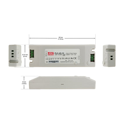 Mean Well PLC-45-12 Non-Dimmable LED Driver, 12V 3.8A 45W - GekPower