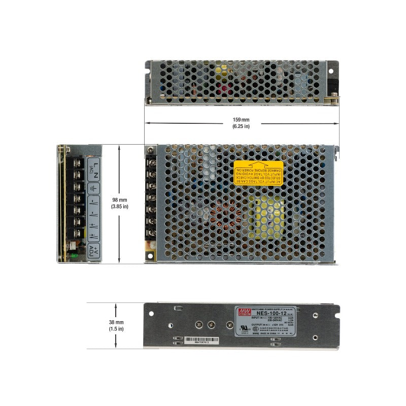 Mean Well NES-100-12 Metal Case Non-Dimmable LED Driver, 12V 8.5A 100W - GekPower