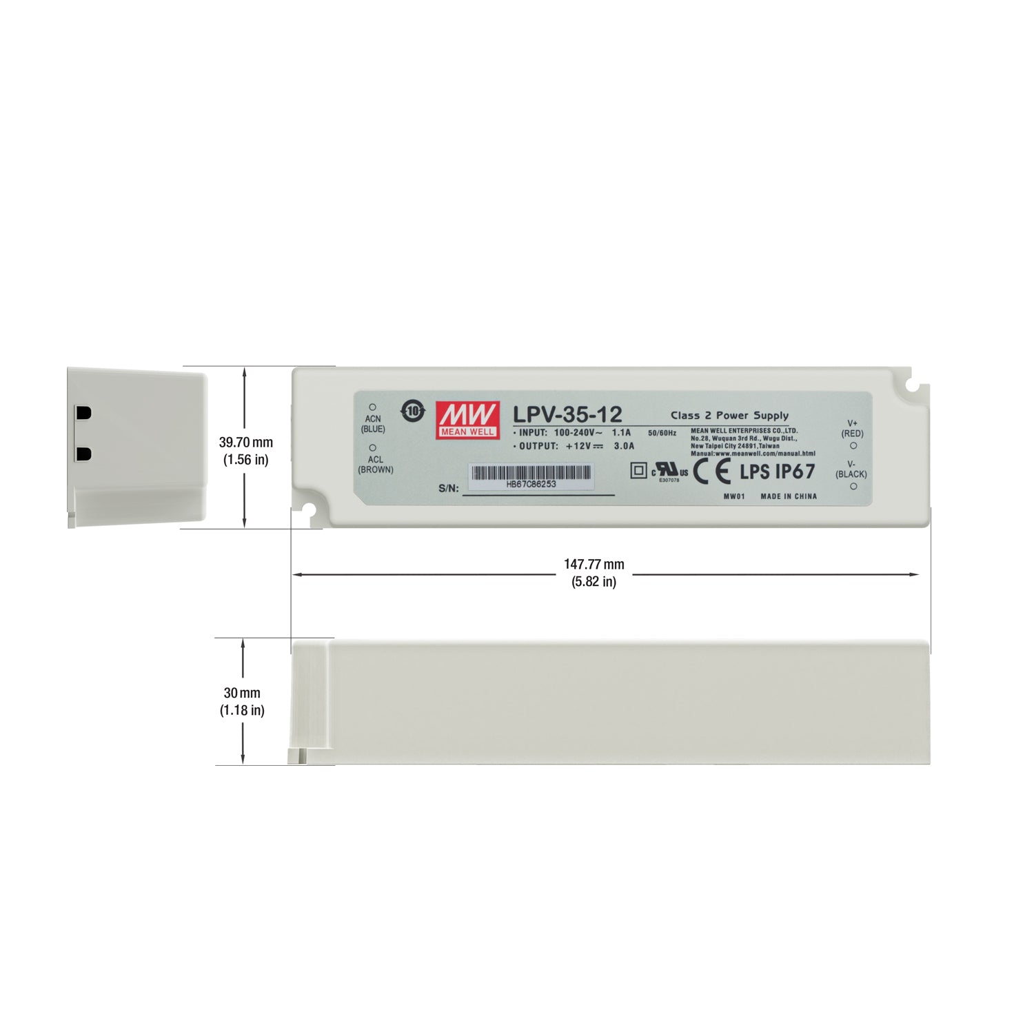 Mean Well LPV-35-12 Non-Dimmable LED Driver, 12V 3A 35W - GekPower