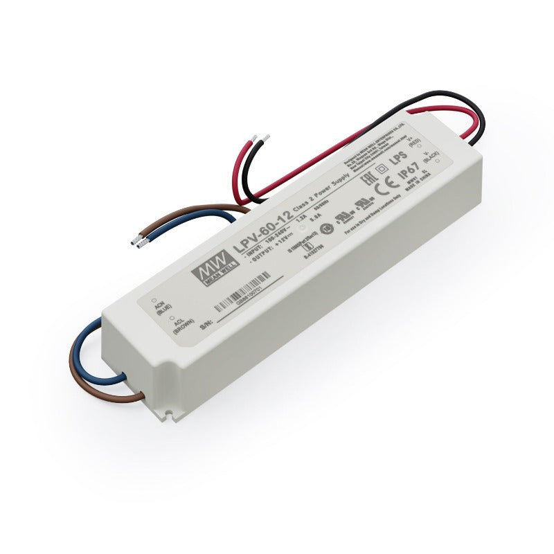 Mean Well LPV-60-12 Non-Dimmable LED Driver, 12V 5A 60W - GekPower