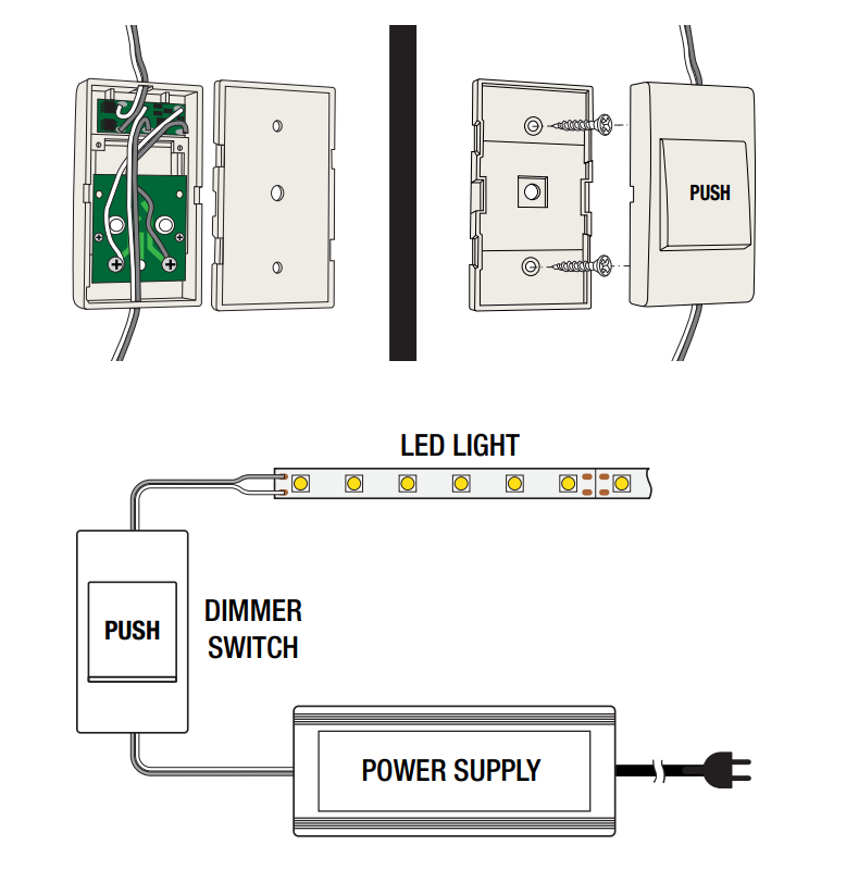 Wall Mount Low Voltage LED dimmer Switch Push