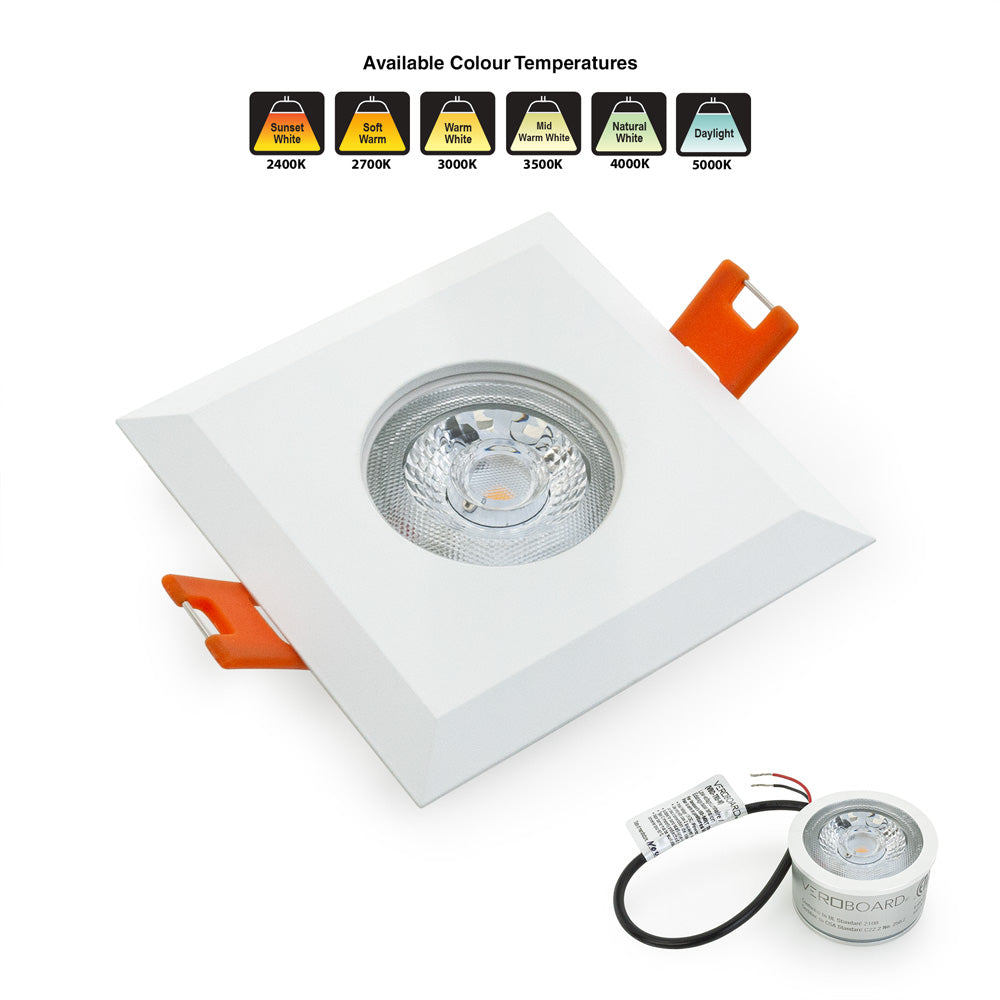 VBD-MTR-9W Low Voltage IC Rated Downlight LED Light Fixture, 2.5 inch Square White, mr16 fixture, gekpower