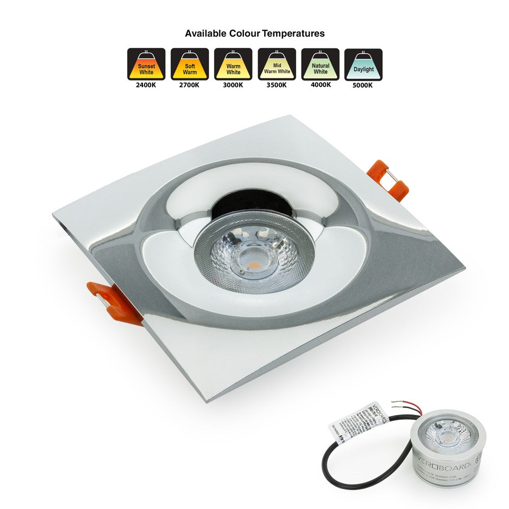 VBD-MTR-12C Low Voltage IC Rated Downlight LED Light Fixture,  2.5 inch Square Chrome. mr16 fixture, gekpower