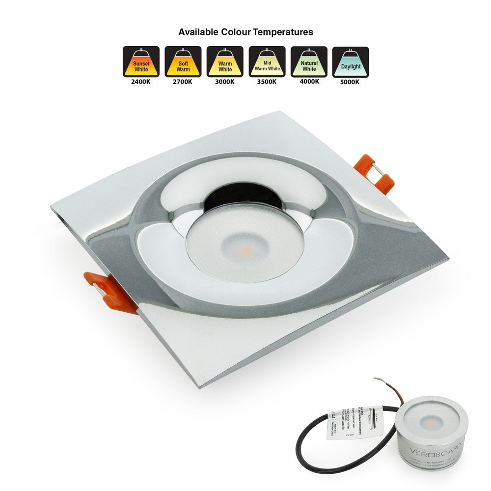 VBD-MTR-12C Low Voltage IC Rated Downlight LED Light Fixture,  2.5 inch Square Chrome. mr16 fixture, gekpower