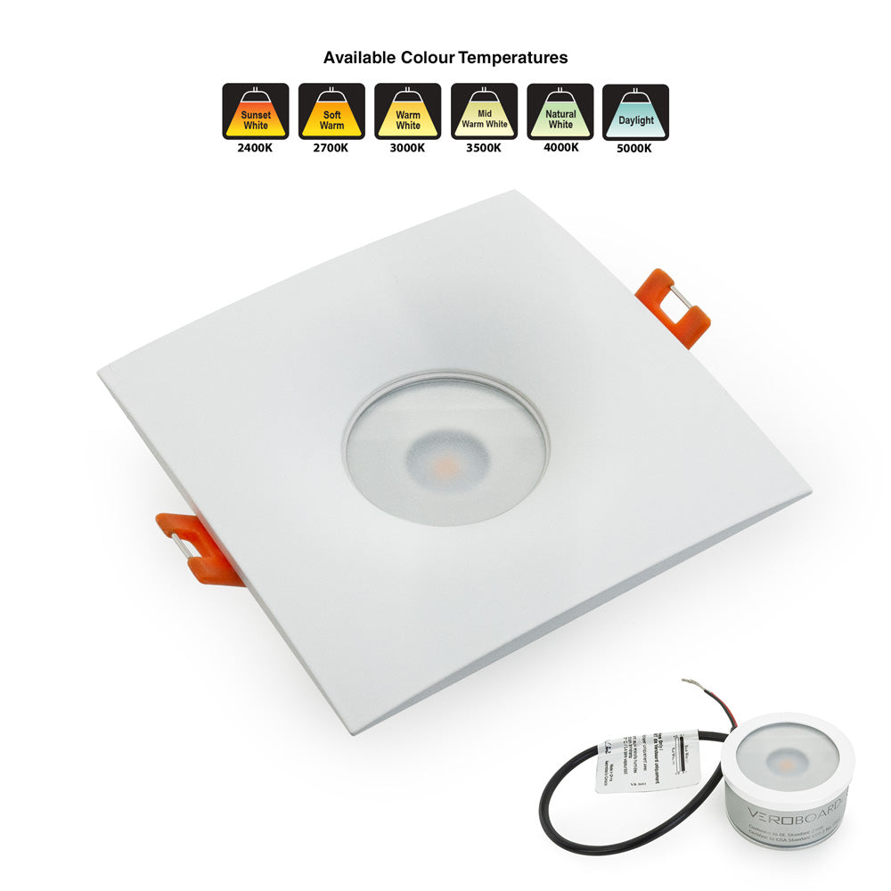 VBD-MTR-12W Low Voltage IC Rated Downlight LED Light Fixture, 2.5 inch Square White, mr16 fixture, gekpower