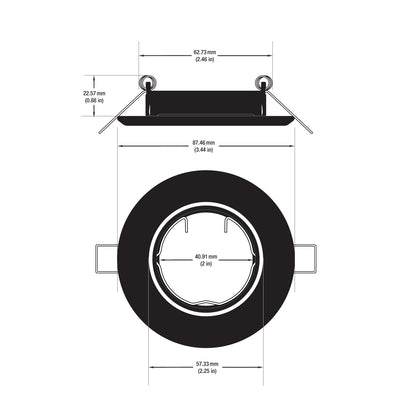 T-69 MR16 Light Fixture (Black), 2.5 inch Round Recessed Surface Adjustable Gimbal Trim - GekPower