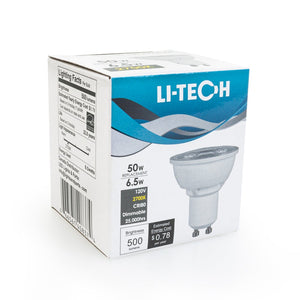 Li-Tech GU10 LED Bulb, 120V 6.5W Equivalent 50W 2700K(Soft White) - GekPower