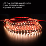 10M(32.8ft) Indoor LED Strip Light 3528, 24V 1.5(w/ft) 126-144(Lm/ft) 60(LEDs/m) CCT(2.7K, 3K, 6K), gekpower