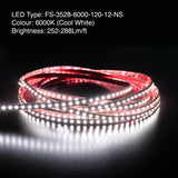 5M(16.4ft) Indoor LED Strip 3528, 12V 3(w/ft) 255-290(Lm/ft) 120(LEDs/m) 6K(Cool White) - GekPower