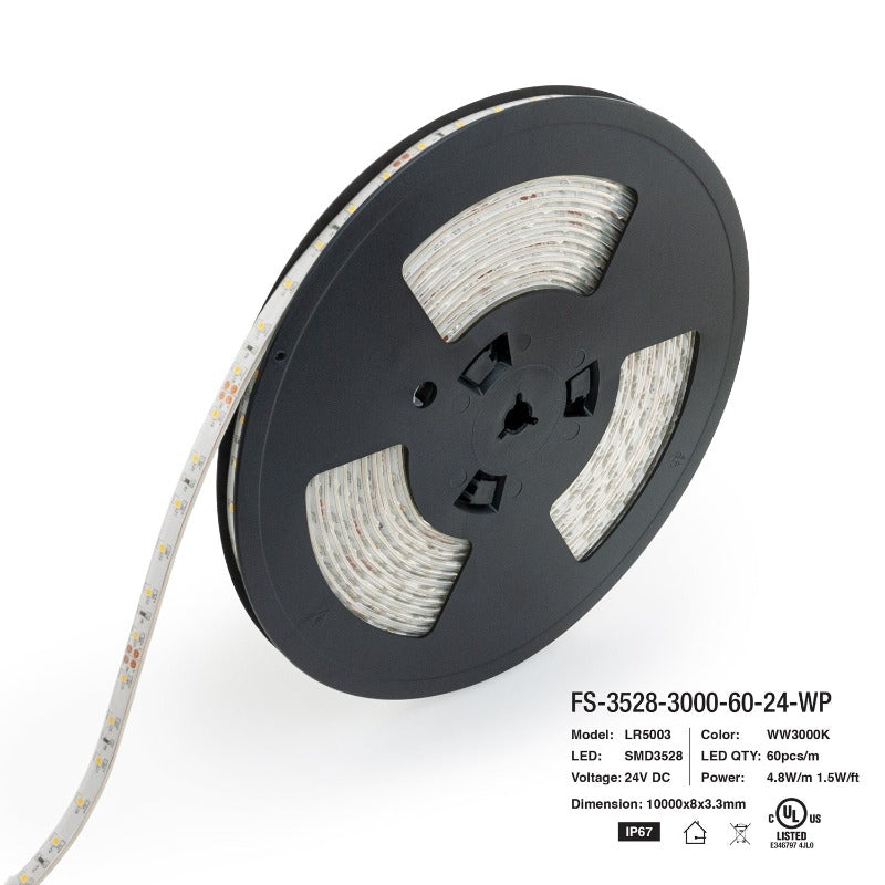 10M(32.8ft) Waterproof LED Strip 3528, 24V 1.5(w/ft) 126-144(Lm/ft) CCT(3K, 6K) - GekPower