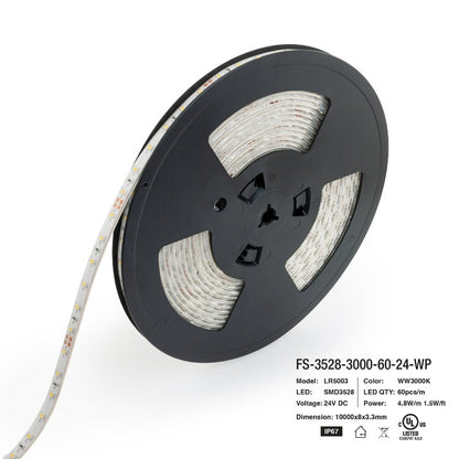 10M(32.8ft) Waterproof LED Strip 3528, 24V 1.5(w/ft) 126-144(Lm/ft) CCT(3K, 6K) - GekPower