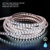 50M(164ft) Waterproof LED Strip 2835, High Voltage LED Strip Light with Power Plug, 120V 2(w/ft) 200(Lm/ft) CCT(3K, 6K) - GekPower