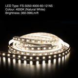 5M(16.4ft) Indoor LED Strip 5050, 12V 4.5(w/ft) 360-396(Lm/ft) 60(LEDs/m) CCT(1.5K, 2.7K, 4K, 5K) - GekPower