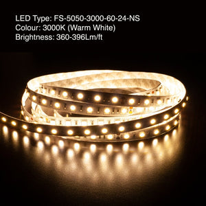 5M(16.4ft) Indoor LED Strip Light 5050, 24V 4.5(w/ft) 360-402(Lm/ft) 60(LEDs/m) CCT(3K, 6K)