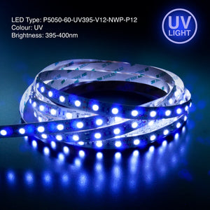 Socialist Blive kold spor 5M(16.4ft) UV Indoor LED Strip Light 60 LED/m, 12V 4.5(w/ft) 395–400nm
