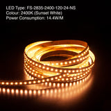 5M(16.4ft) Indoor LED Strip 2835, 24V 4.5(w/ft) 400-420(Lm/ft) 120(LEDs/m) CCT(2.4K, 5K) - GekPower