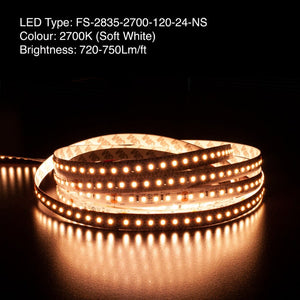 5M(16.4ft) Indoor LED Strip 2835, 24V 9(w/ft) 720-750(Lm/ft) 120(LEDs/m) CCT(2.7K, 6K) - GekPower