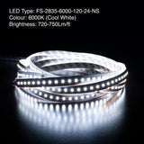 5M(16.4ft) Indoor LED Strip 2835, 24V 9(w/ft) 720-750(Lm/ft) 120(LEDs/m) CCT(2.7K, 6K) - GekPower