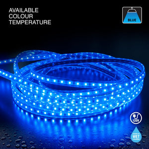 50M(164ft) Waterproof LED Strip 2835, High Voltage LED Strip Light with Power Plug, 120V 2(w/ft) Blue - GekPower