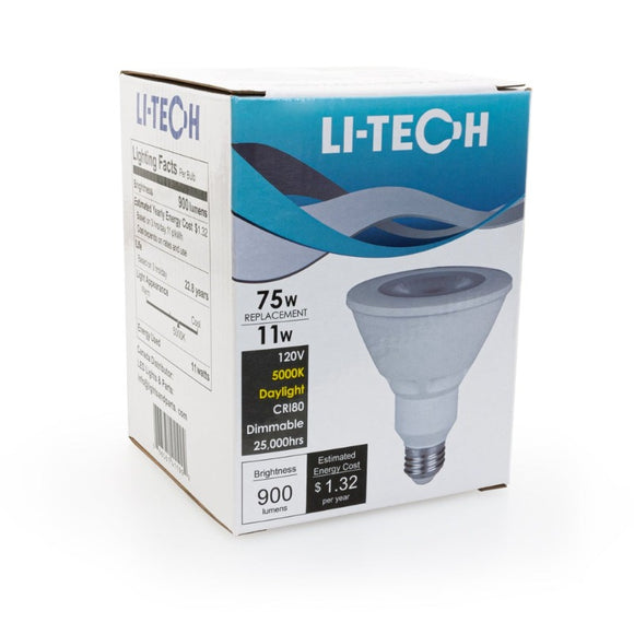 Li-Tech PAR30 LED Bulb, 120V 11W Equivalent 75W 5000K(Daylight) - GekPower