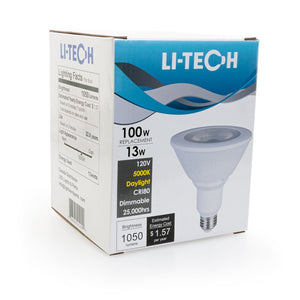 Li-Tech PAR38 LED Bulb, 120V 13W Equivalent 100W 5000K(Daylight) - GekPower
