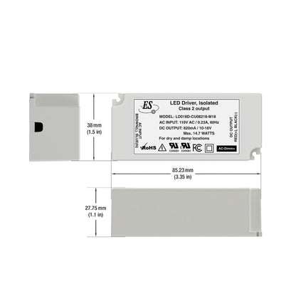 ES LD018D-CU08218-M18 Constant Current LED Driver, 820mA 10-18V 14.7W max, gekpower