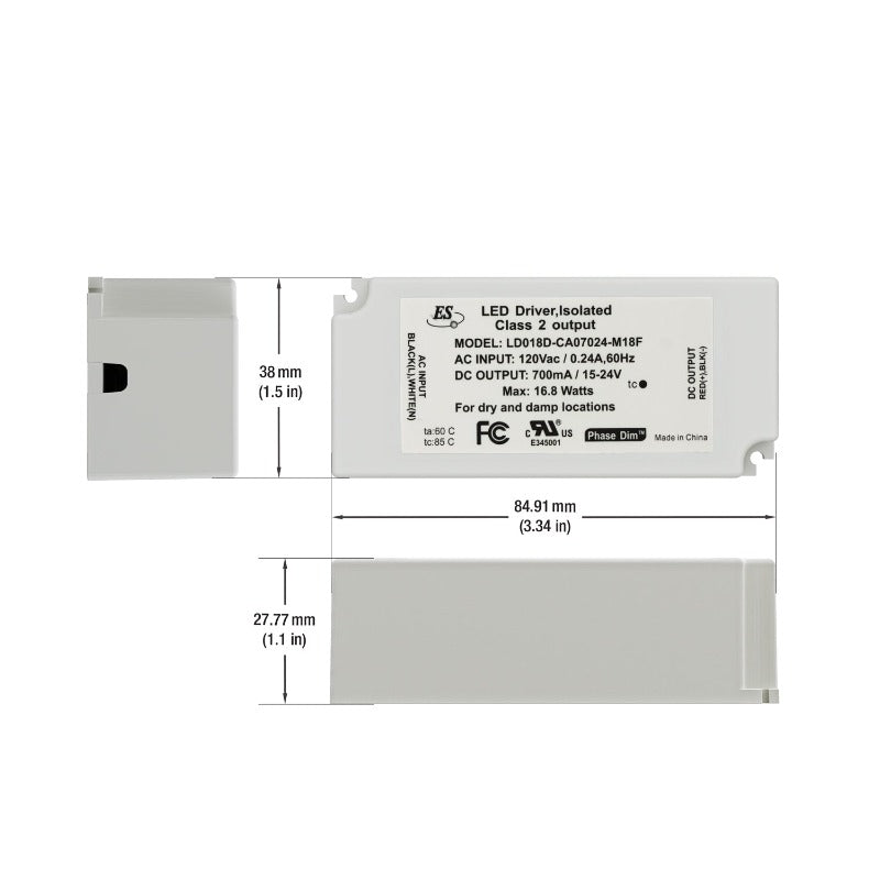 ES LD018D-CU07024-M18F Constant Current LED Driver, 700mA 15-24V 16.8W, gekpower